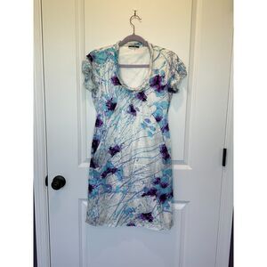 Elie Tahari 100% Silk White Blue Purple Splatter Dress Size 4